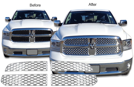 ABS Chrome 4pcs NINTE Front Upper Mesh Grille Cover for 2013-2018 Dodge RAM 1500 